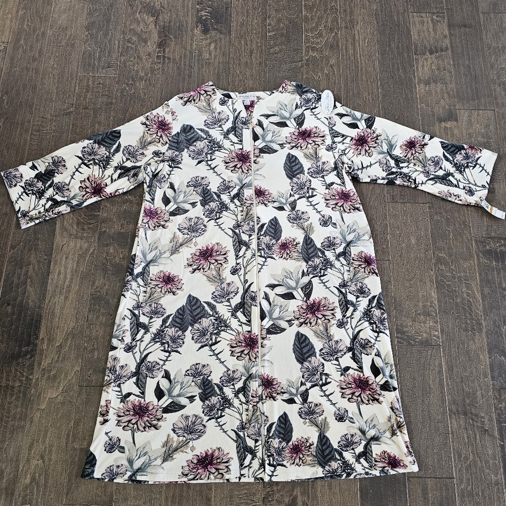 New Miss Elaine Luxe Fleece Floral Full-Zip Robe Sz 3X
